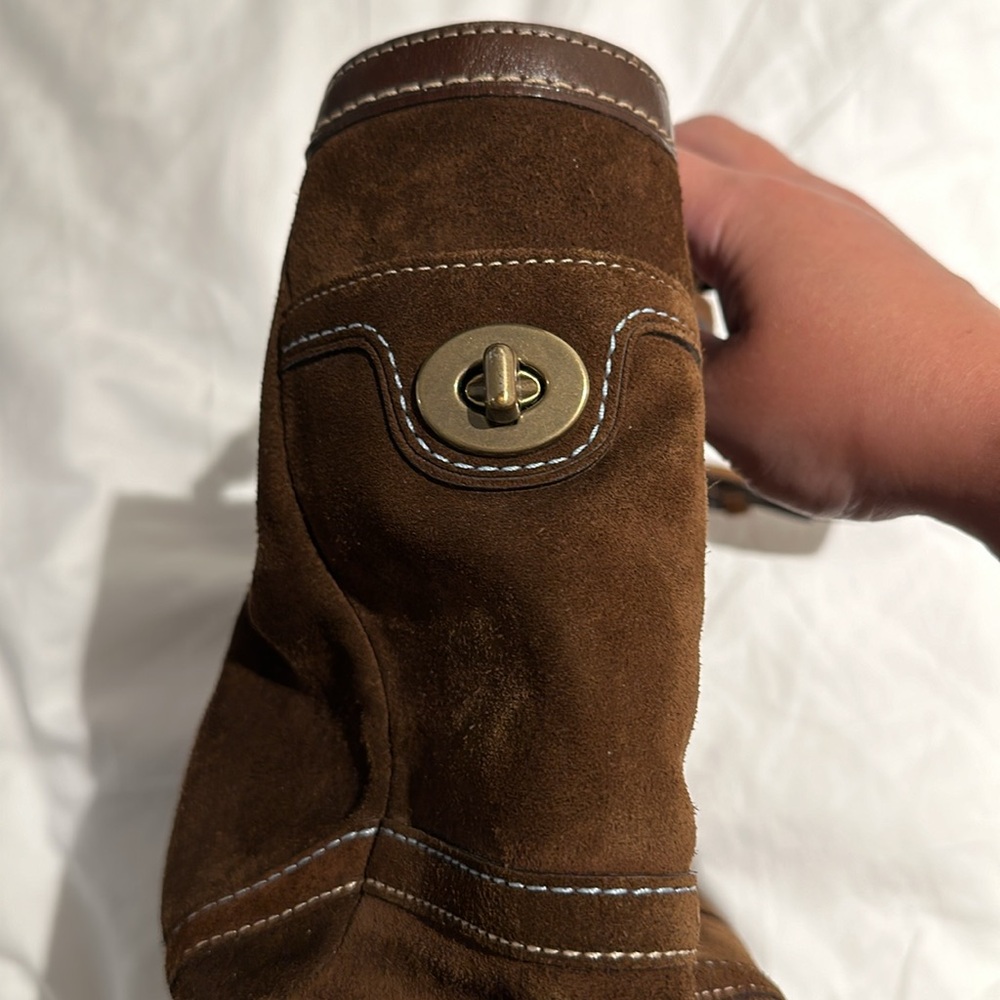 Vintage Practically New Condition Coach Leather Suede Brown w/ Blue - Picture 5 of 13